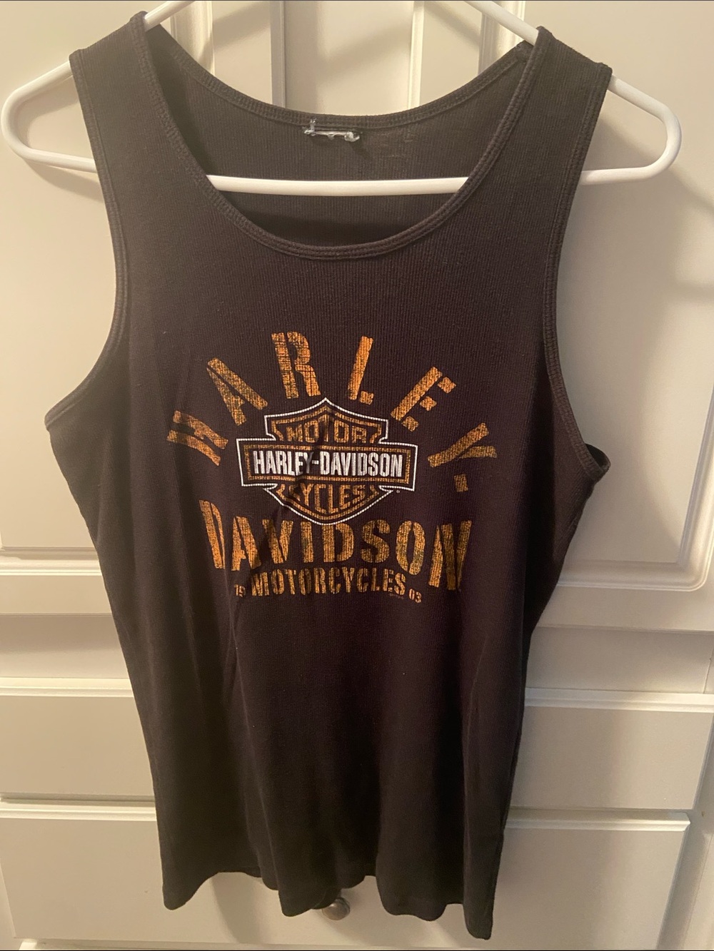 Harley-Davidson Black Tank with Orange Distressed Logo